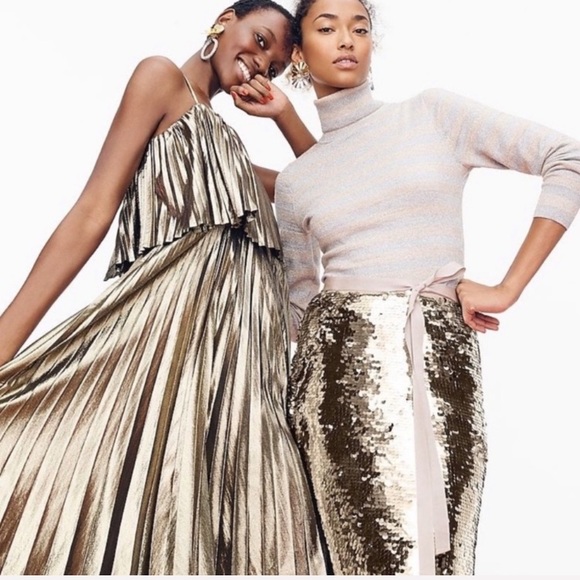 j crew gold pleated dress